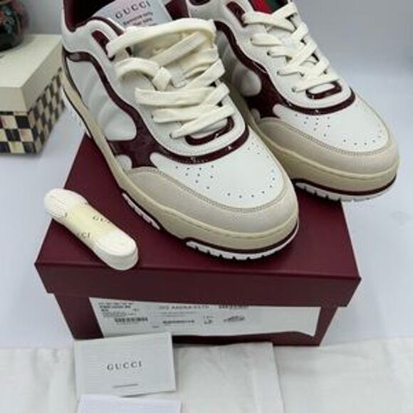 Men's Gucci re-Web sneakers in white leather with red accents size 12.5 Italy - Picture 14 of 14